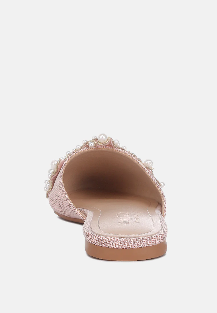 ASTRE Pearl Embellished Shimmer Mules In Blush - Image 5