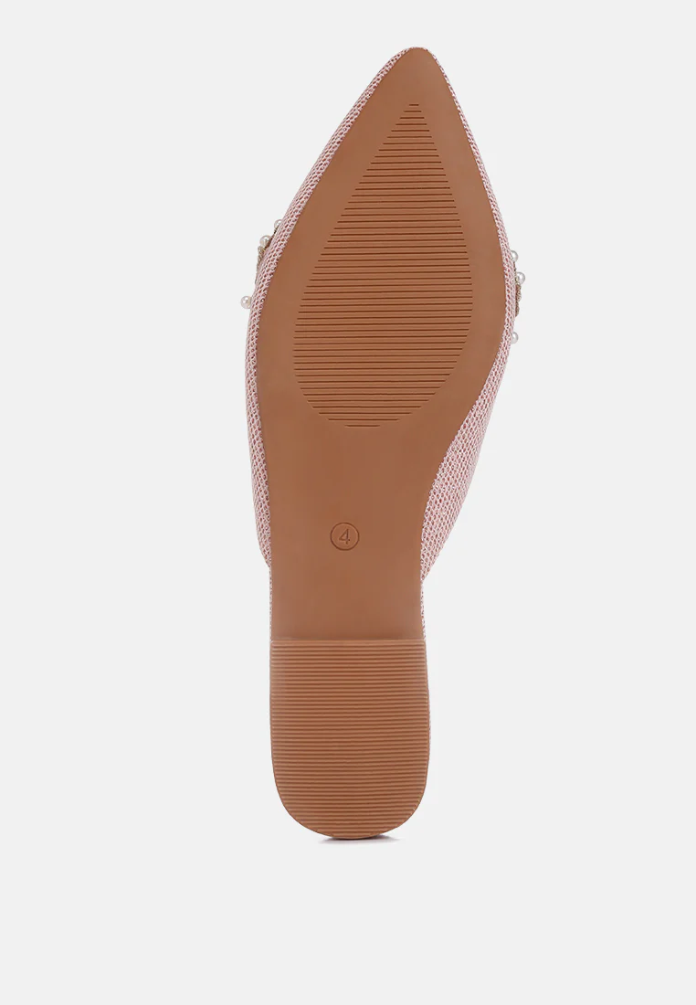 ASTRE Pearl Embellished Shimmer Mules In Blush - Image 7