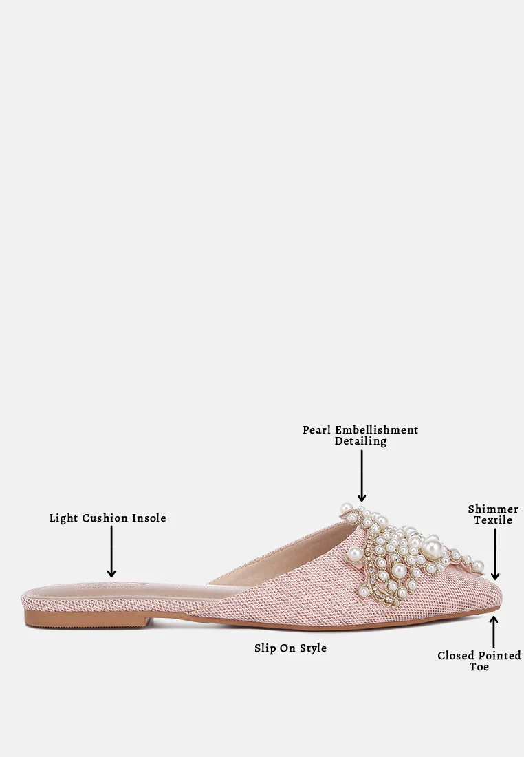 ASTRE Pearl Embellished Shimmer Mules In Blush - Image 8