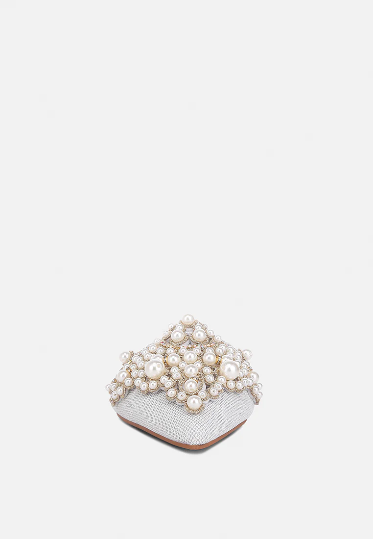 ASTRE Pearl Embellished Shimmer Mules In Silver - Image 5