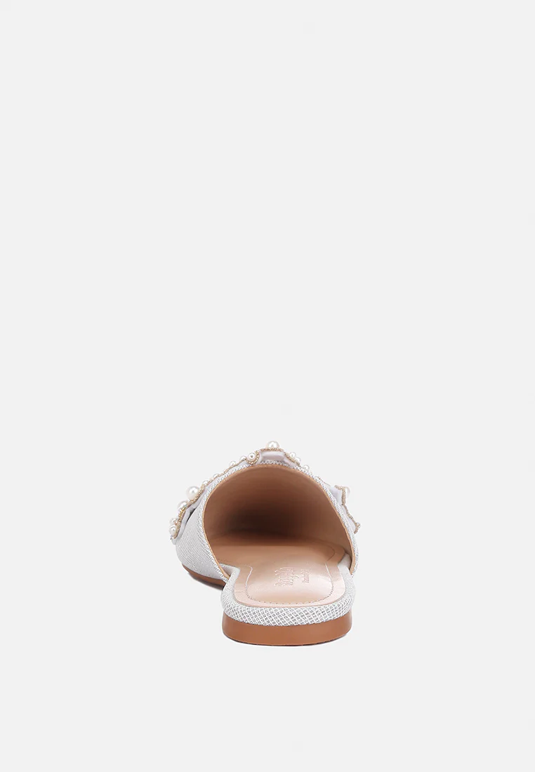 ASTRE Pearl Embellished Shimmer Mules In Silver - Image 6
