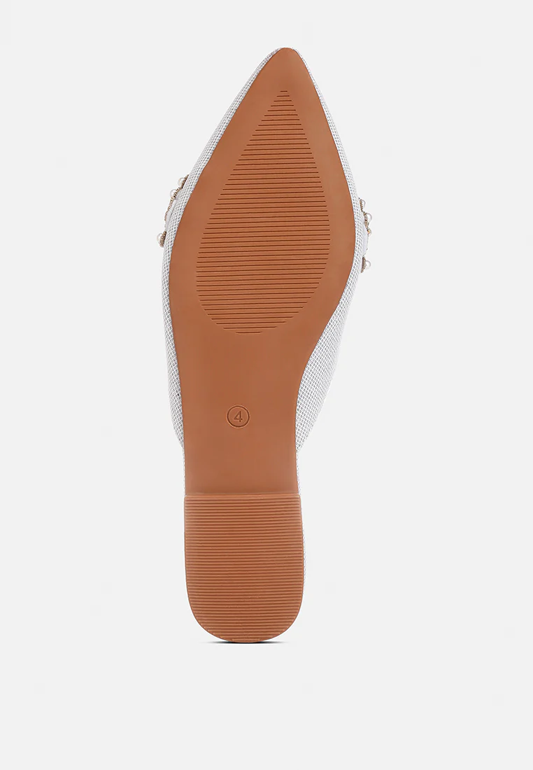 ASTRE Pearl Embellished Shimmer Mules In Silver - Image 8