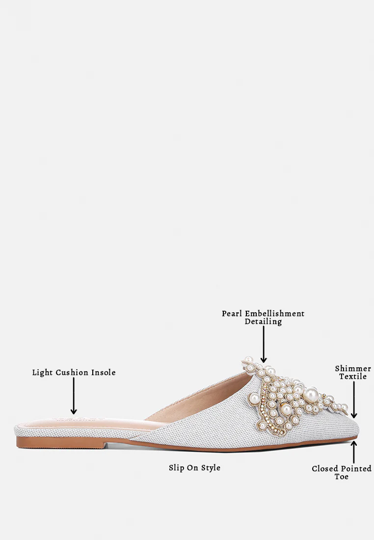 ASTRE Pearl Embellished Shimmer Mules In Silver - Image 9
