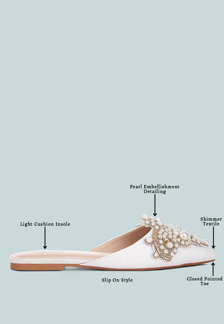 ASTRE Pearl Embellished Shimmer Mules In White - Image 8