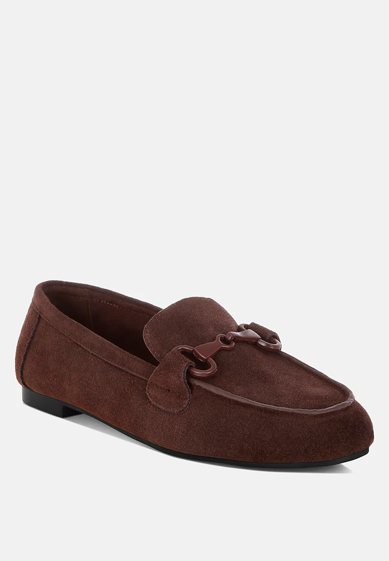 Awen Monochromatic Horsebit Real Suede Loafers - Image 13