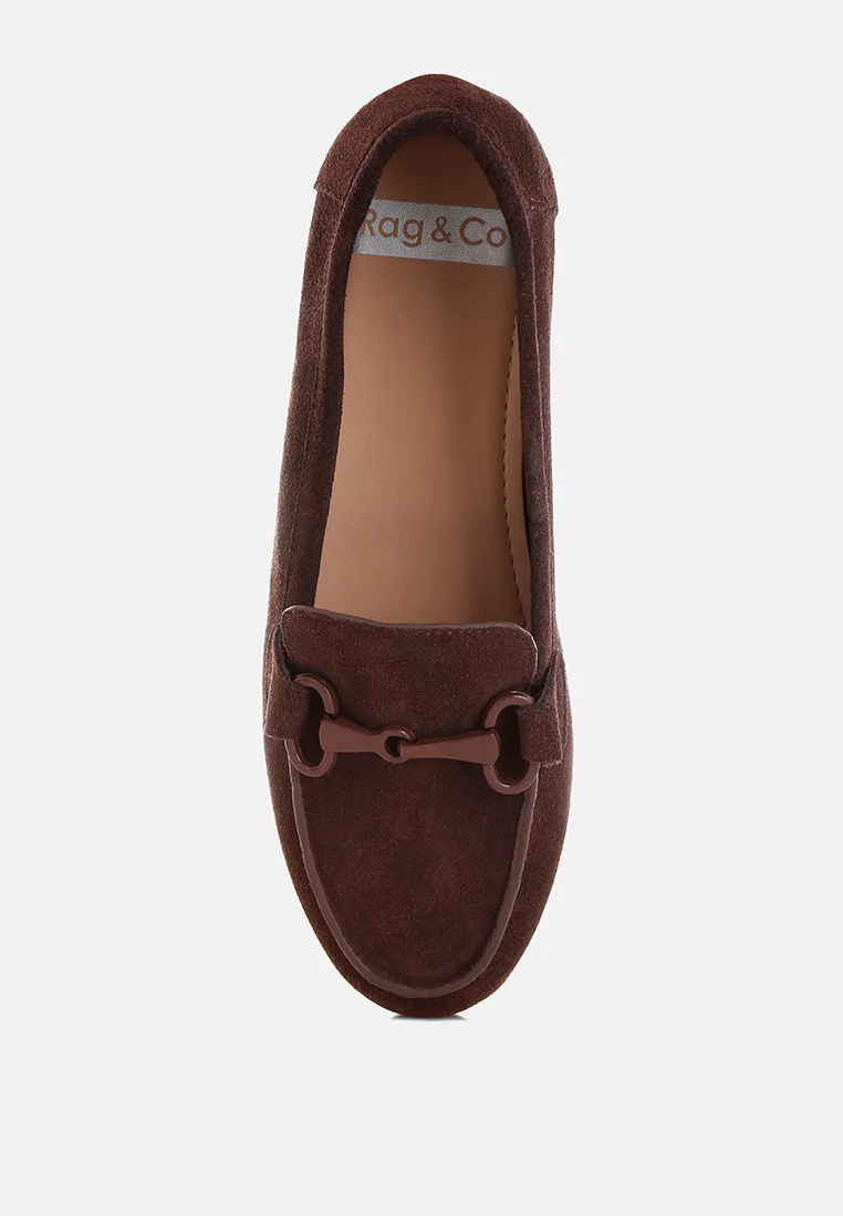 Awen Monochromatic Horsebit Real Suede Loafers - Image 15