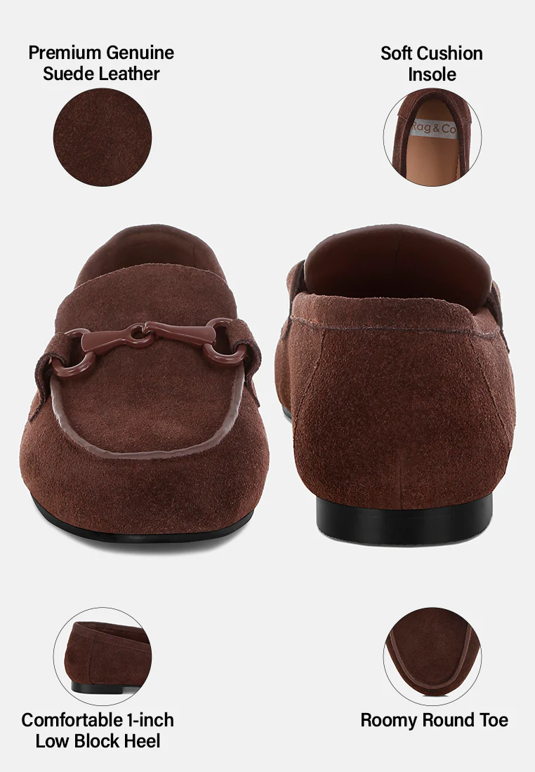 Awen Monochromatic Horsebit Real Suede Loafers - Image 18
