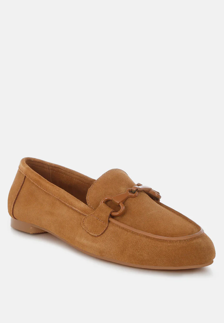 Awen Monochromatic Horsebit Real Suede Loafers - Image 3