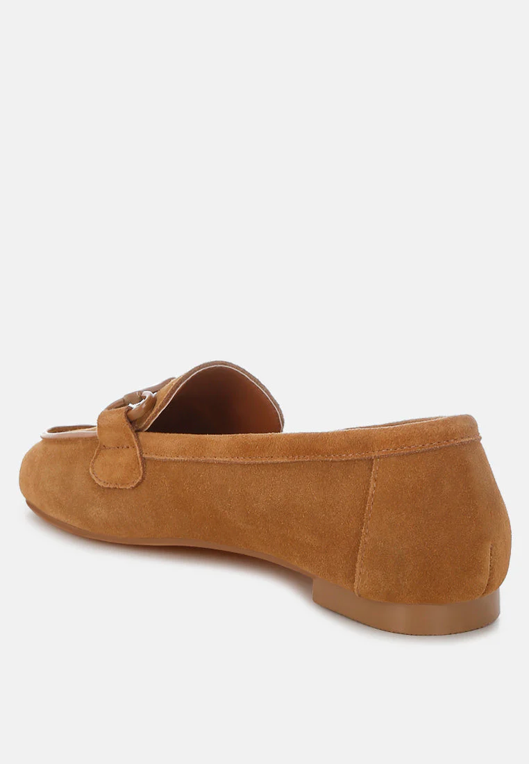 Awen Monochromatic Horsebit Real Suede Loafers - Image 4