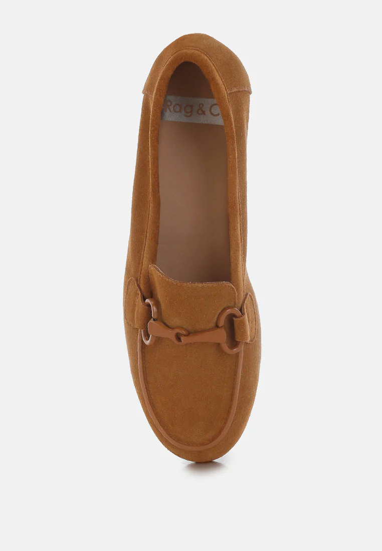 Awen Monochromatic Horsebit Real Suede Loafers - Image 5