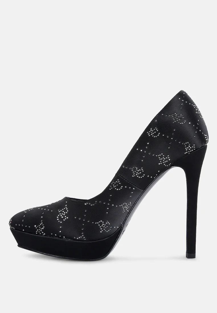 BALLARD Black Monogram Satin Stiletto Pumps - Image 3