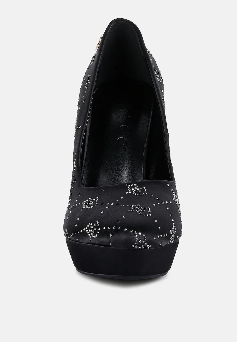 BALLARD Black Monogram Satin Stiletto Pumps - Image 4