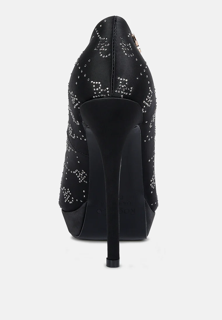 BALLARD Black Monogram Satin Stiletto Pumps - Image 5