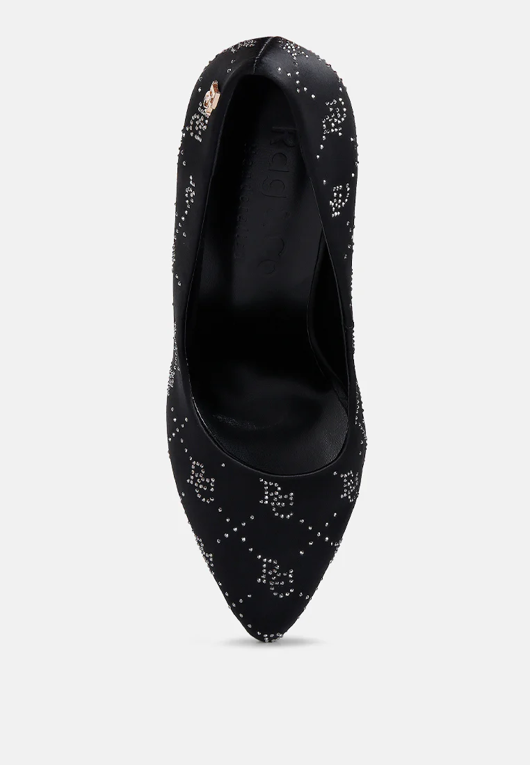 BALLARD Black Monogram Satin Stiletto Pumps - Image 6