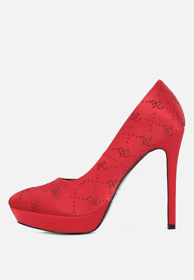 BALLARD Red Monogram Satin Stiletto Pumps - Image 4