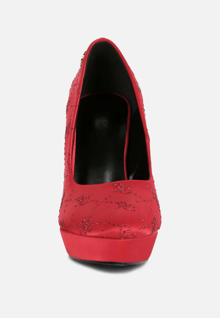 BALLARD Red Monogram Satin Stiletto Pumps - Image 5