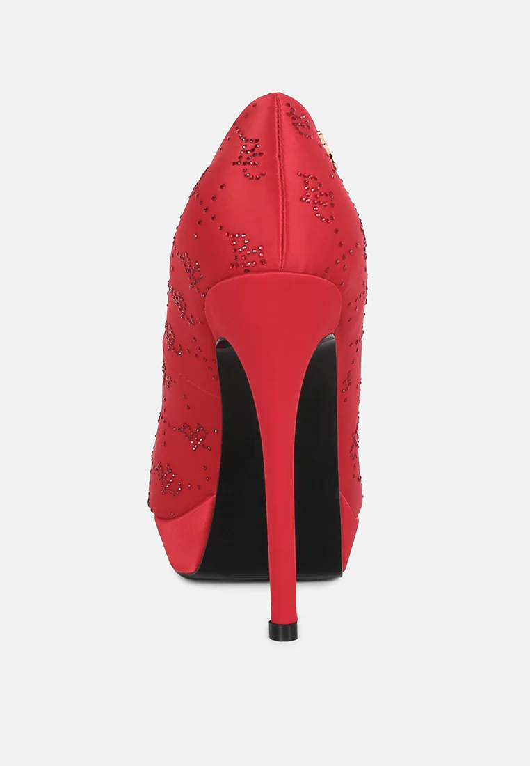 BALLARD Red Monogram Satin Stiletto Pumps - Image 6