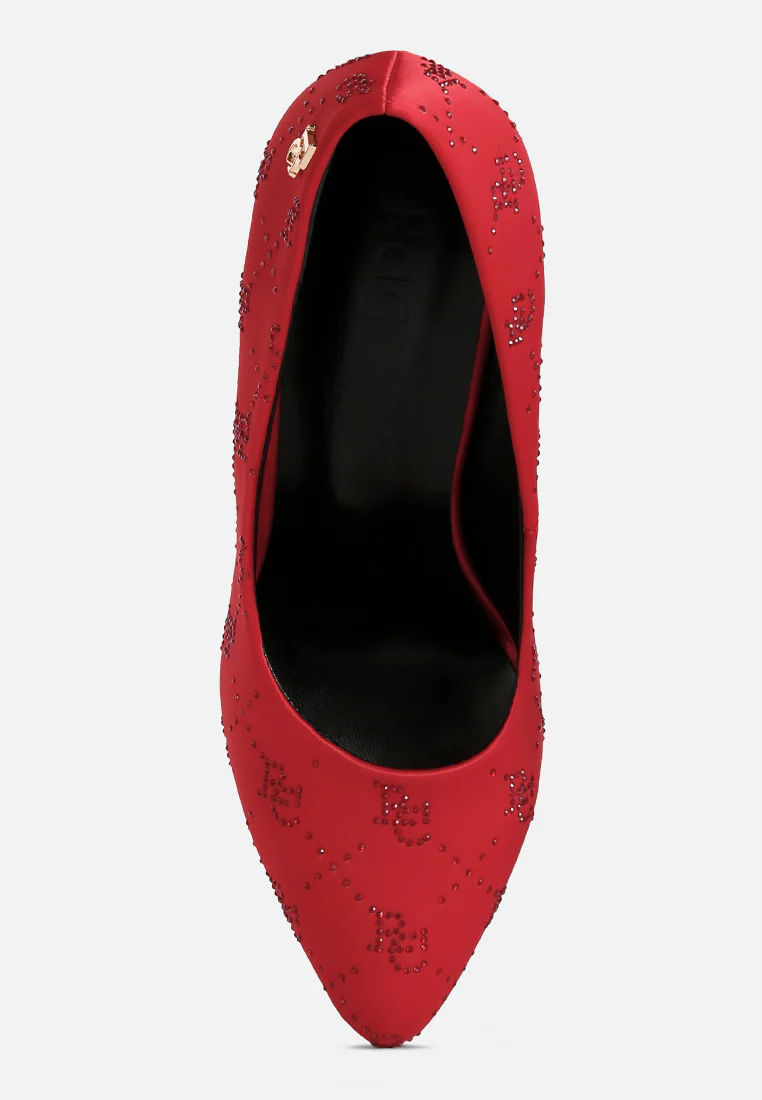 BALLARD Red Monogram Satin Stiletto Pumps - Image 7