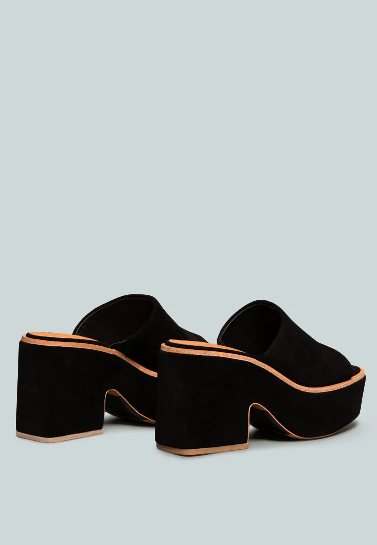 BARDOT Black Fine Suede Handcrafted Platform Slides - Image 3