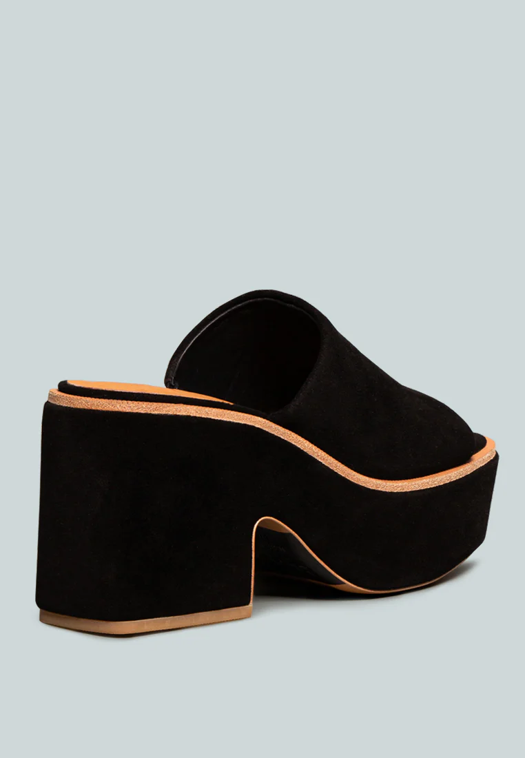 BARDOT Black Fine Suede Handcrafted Platform Slides - Image 4