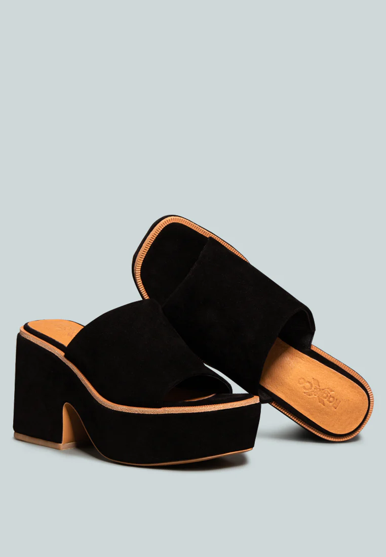BARDOT Black Fine Suede Handcrafted Platform Slides - Image 5