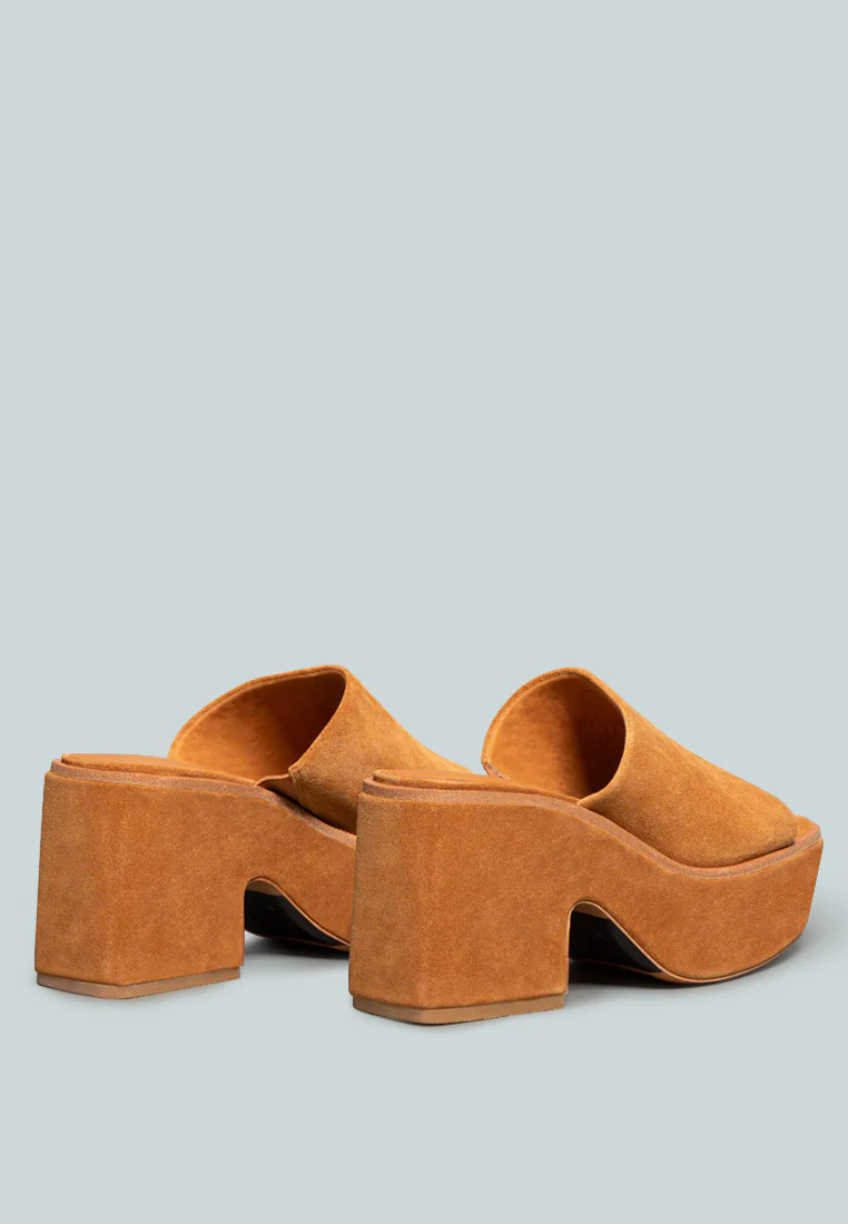 BARDOT Tan Fine Suede Handcrafted Platform Slides - Image 3