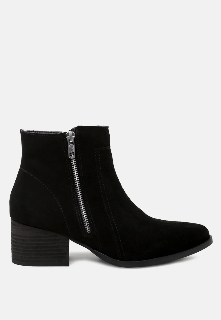 BAUENA Black Ankle Boots with Zip Closure