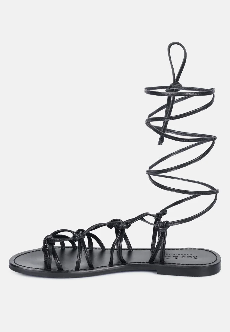BAXEA Handcrafted Black Tie Up String Flats - Image 4