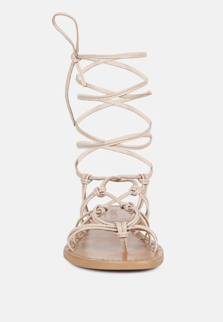 BAXEA Handcrafted Latte Tie Up String Flats - Image 3