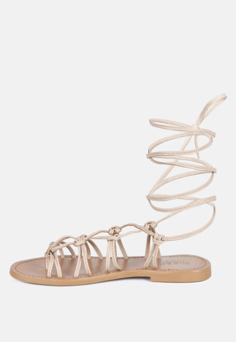BAXEA Handcrafted Latte Tie Up String Flats - Image 4