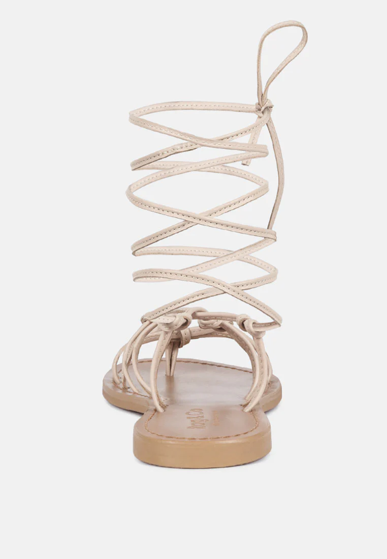 BAXEA Handcrafted Latte Tie Up String Flats - Image 5