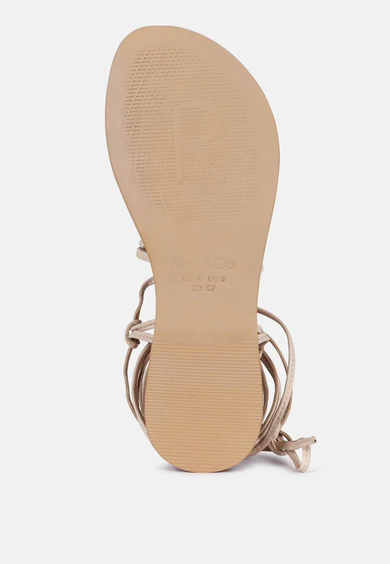 BAXEA Handcrafted Latte Tie Up String Flats - Image 6