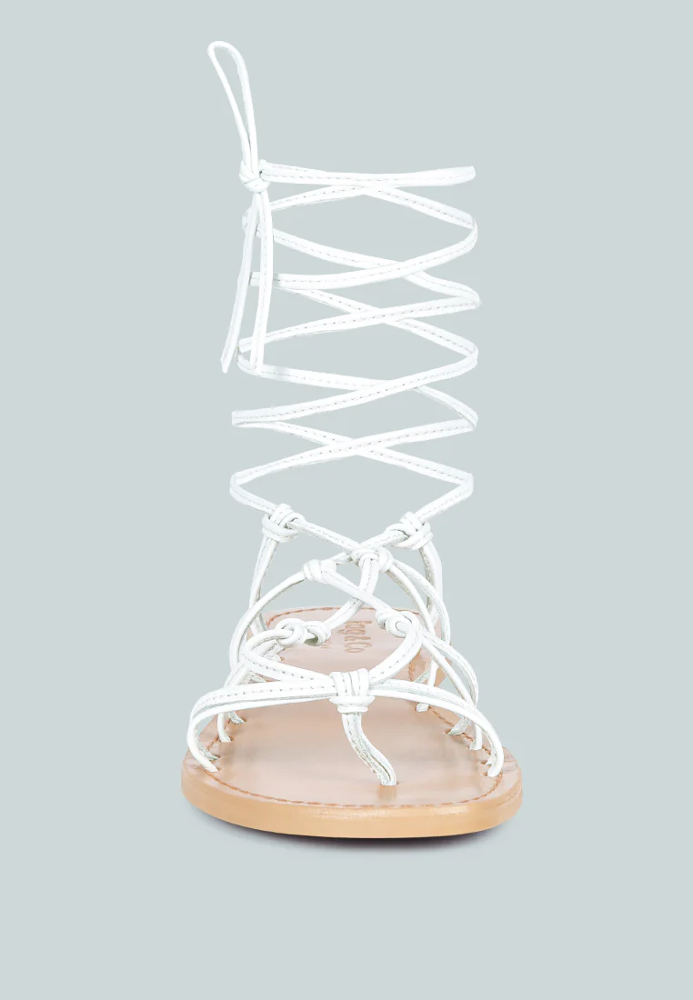 BAXEA Handcrafted White Tie Up String Flats - Image 3