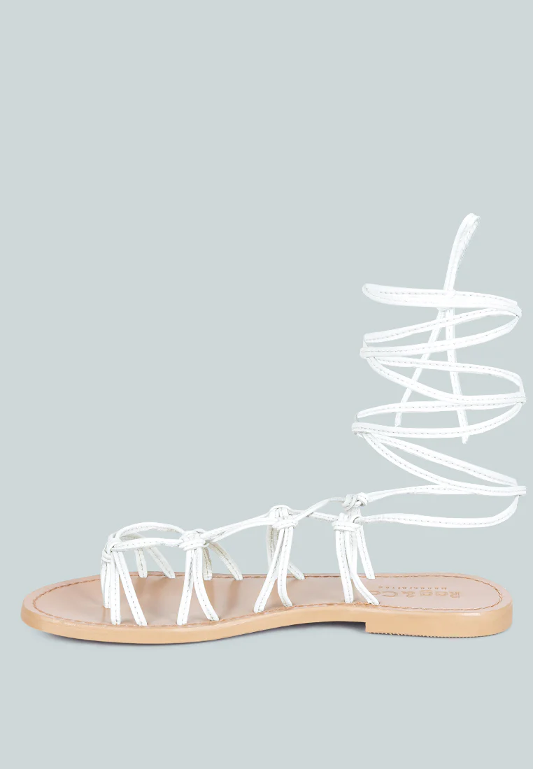 BAXEA Handcrafted White Tie Up String Flats - Image 4