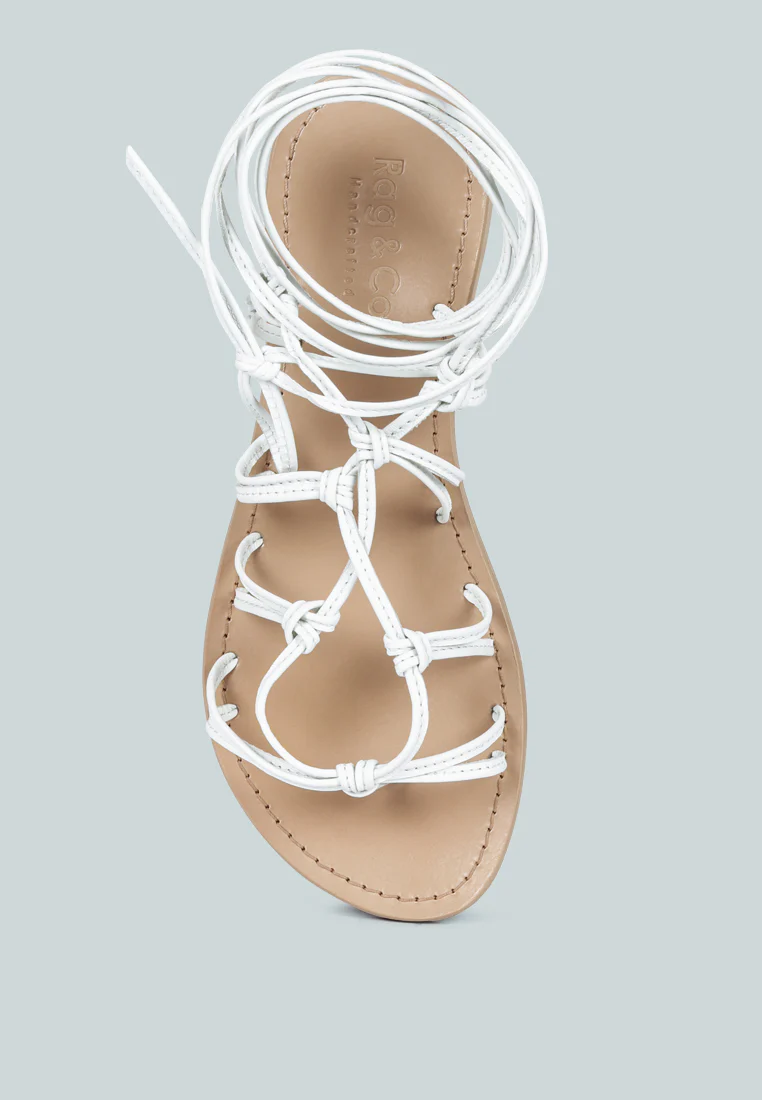 BAXEA Handcrafted White Tie Up String Flats - Image 6