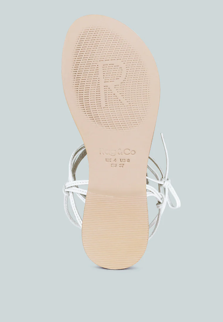 BAXEA Handcrafted White Tie Up String Flats - Image 7