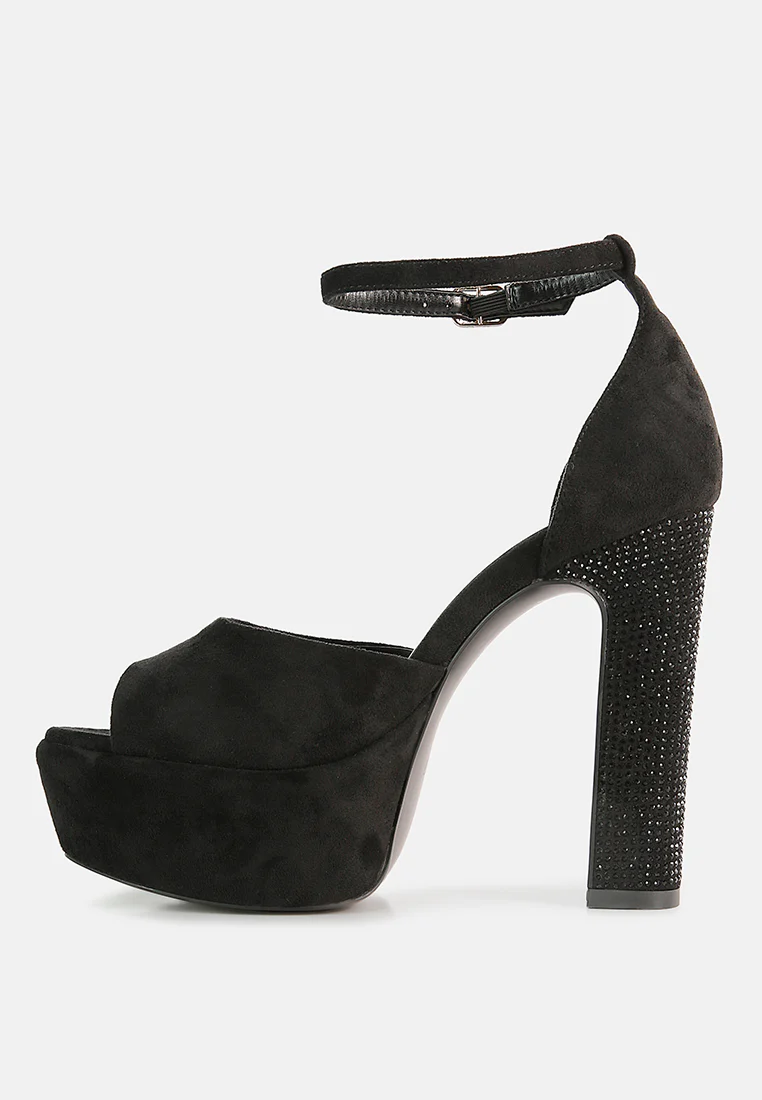 BEATY Black Rhinestones High Block Heeled Sandals - Image 5