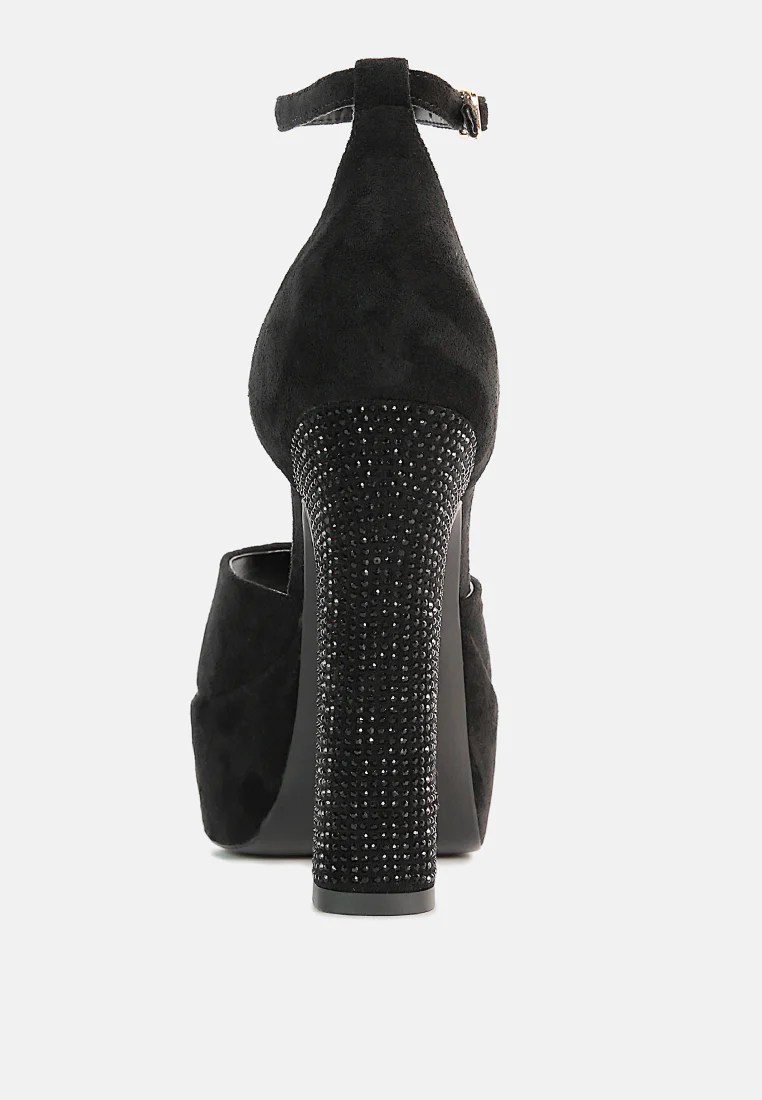 BEATY Black Rhinestones High Block Heeled Sandals - Image 6