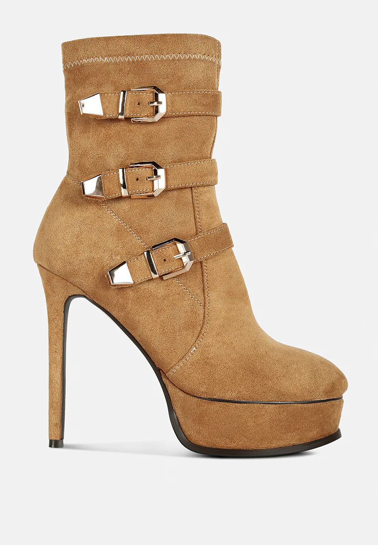BEAUX High Platform Stiletto Ankle Boots in Tan - Image 2