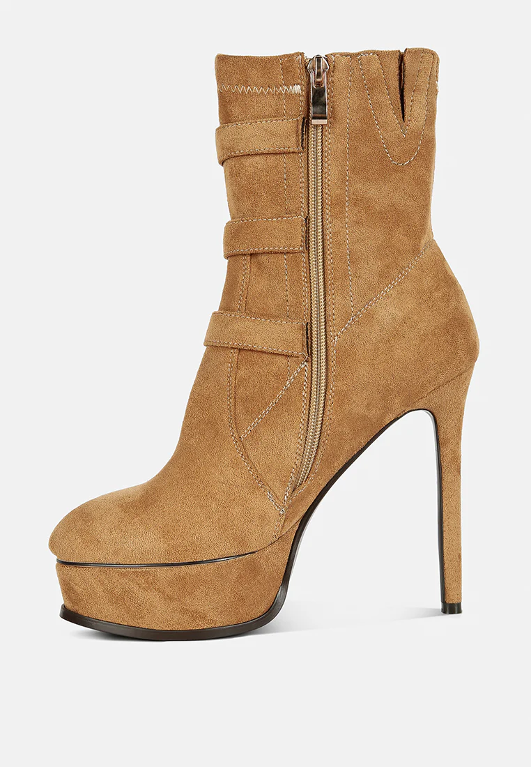 BEAUX High Platform Stiletto Ankle Boots in Tan - Image 3