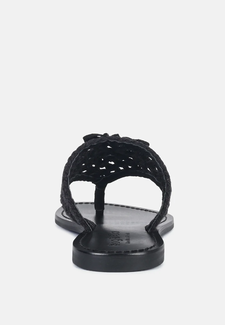 BEECH Handwoven Natural Black Suede Tassel Thong Flats - Image 5