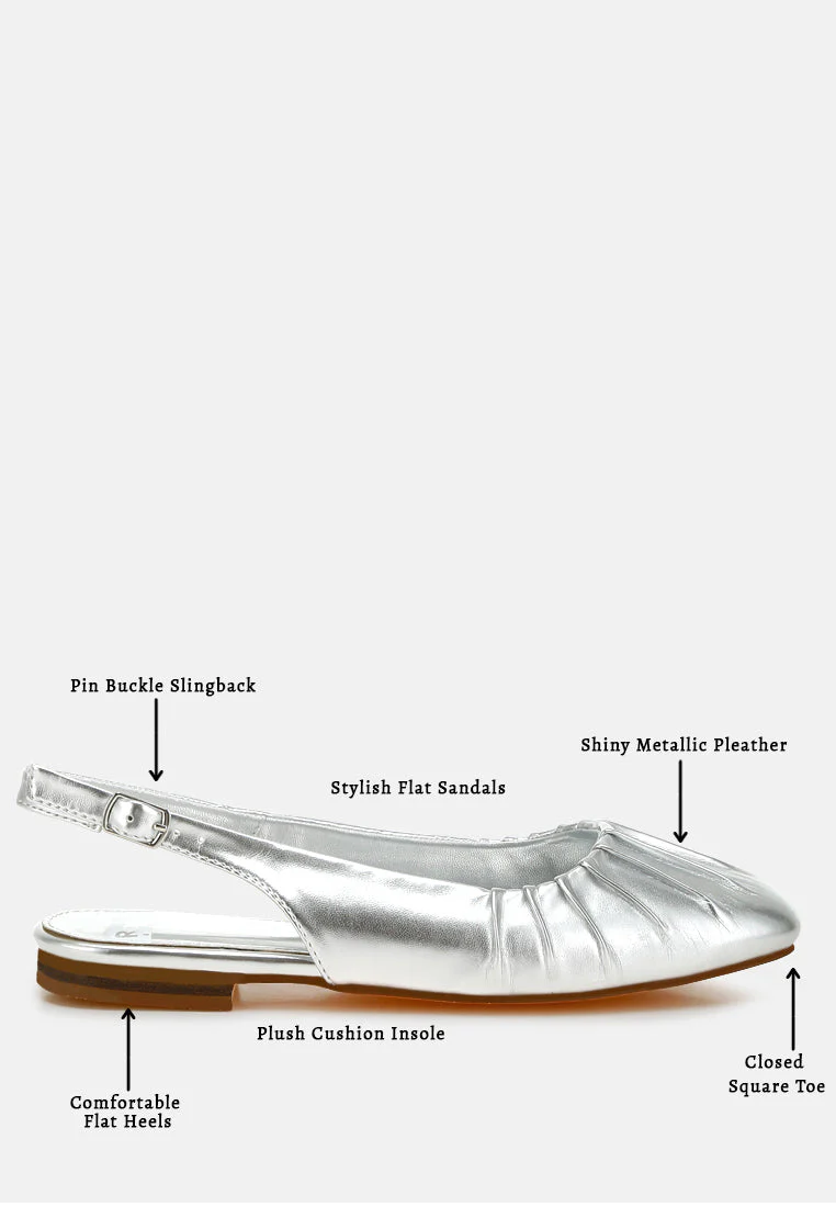 Berni Metallic Square Toe Flat Slingbacks - Image 12