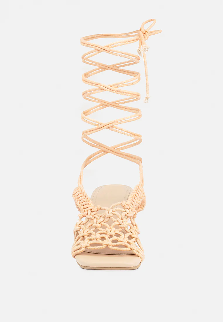 BEROE Latte Braided Handcrafted Lace Up Sandal - Image 4