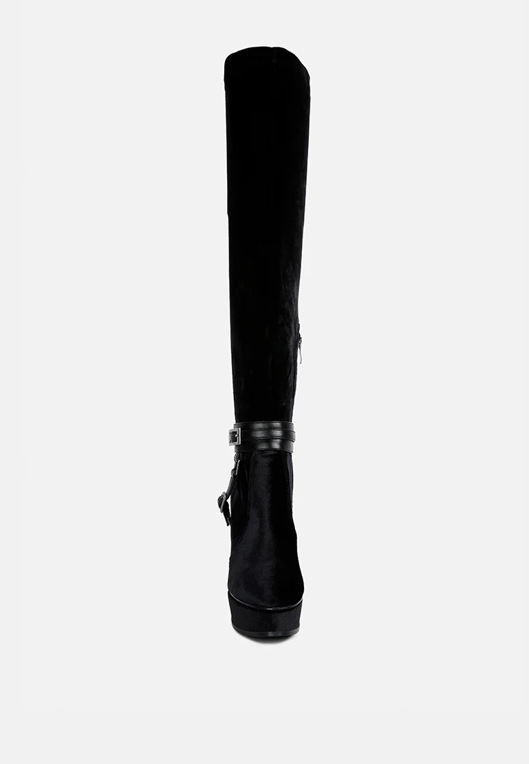 BISON Black High Platform Heeled Long Boots - Image 4