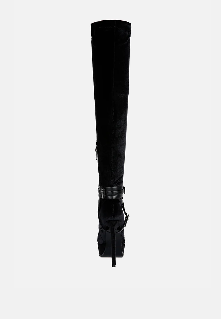BISON Black High Platform Heeled Long Boots - Image 5