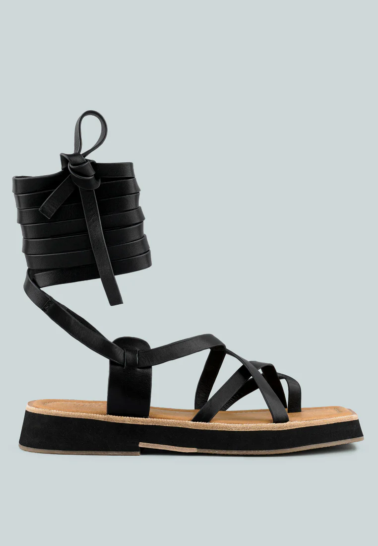 BLEDEL Black Lace Up Square Toe Gladiator Sandals - Image 2