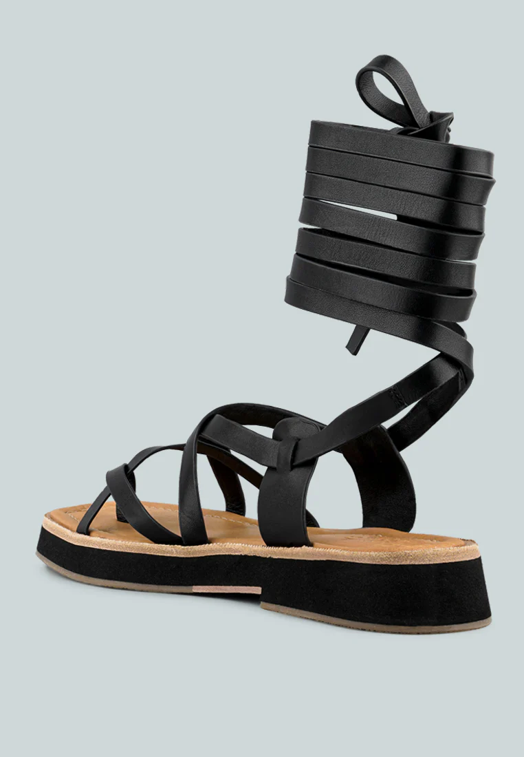 BLEDEL Black Lace Up Square Toe Gladiator Sandals - Image 3