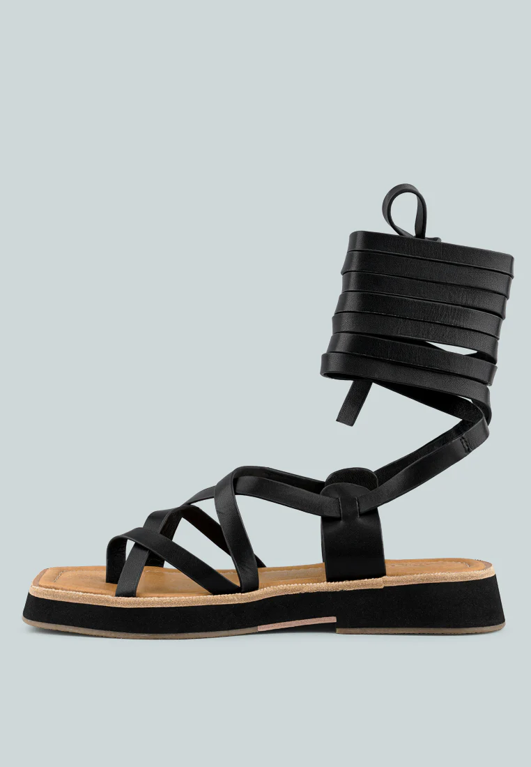 BLEDEL Black Lace Up Square Toe Gladiator Sandals - Image 4