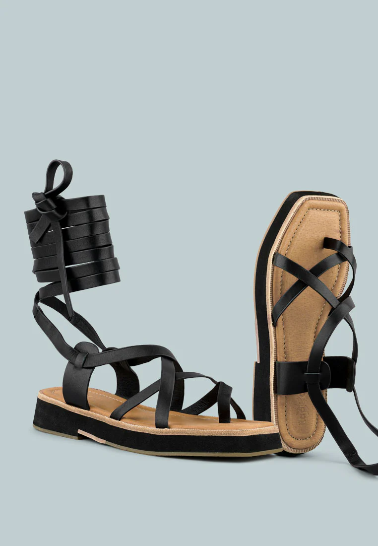 BLEDEL Black Lace Up Square Toe Gladiator Sandals - Image 5