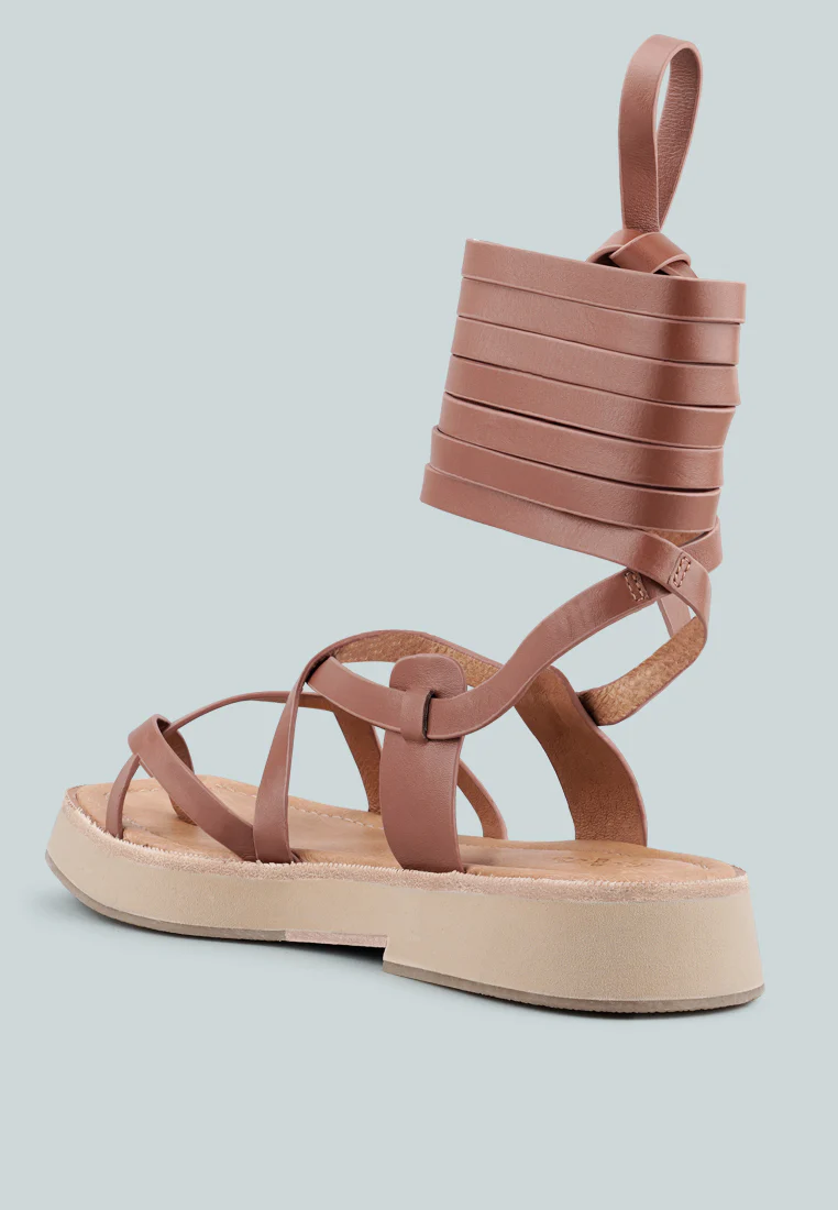 BLEDEL Tan Lace Up Square Toe Gladiator Sandals - Image 3